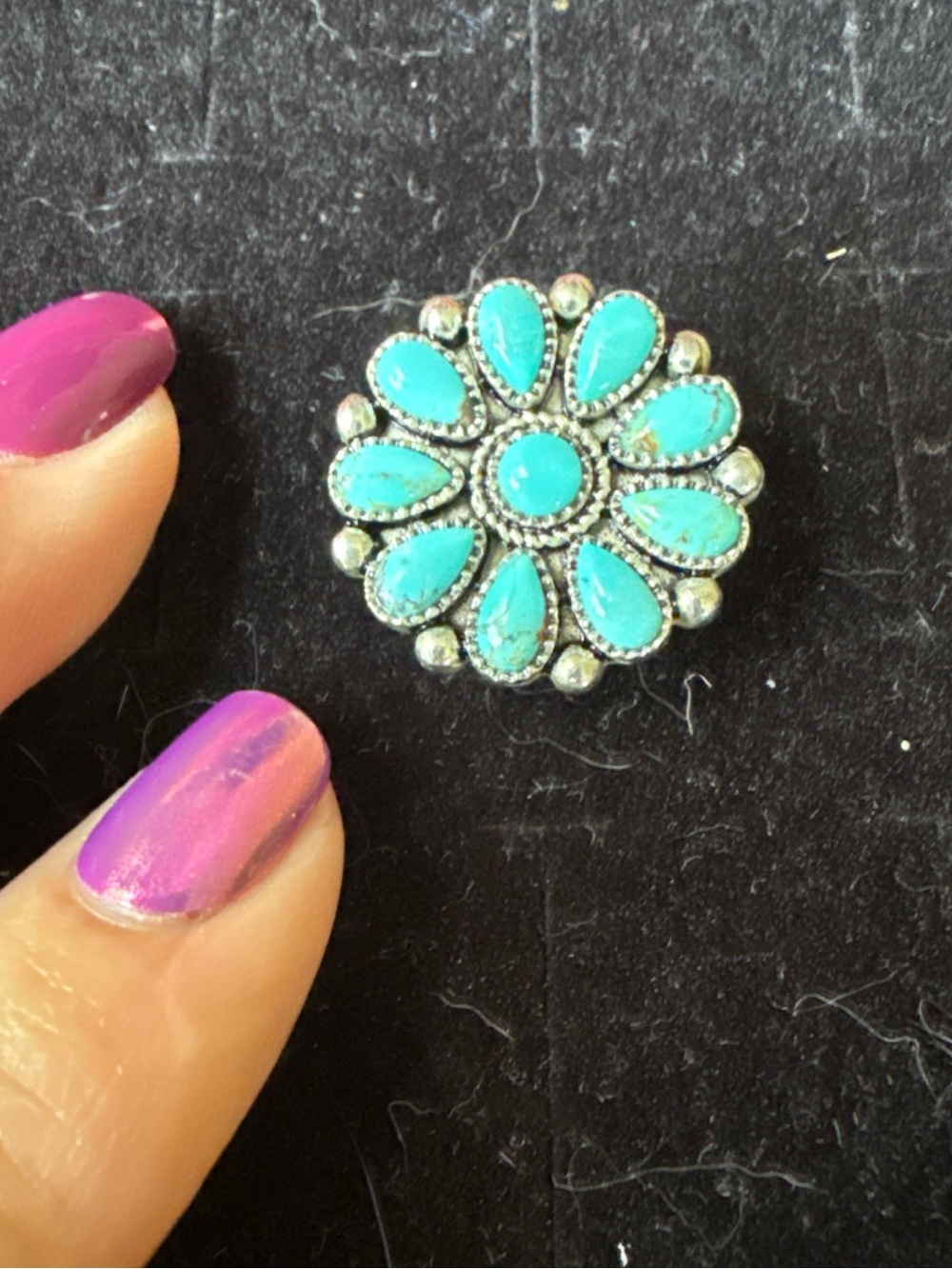 Stauer Turquoise Teardrop Cluster Flower Ring - Blue Stone Floral Design Size 6 - Picture 2 of 6